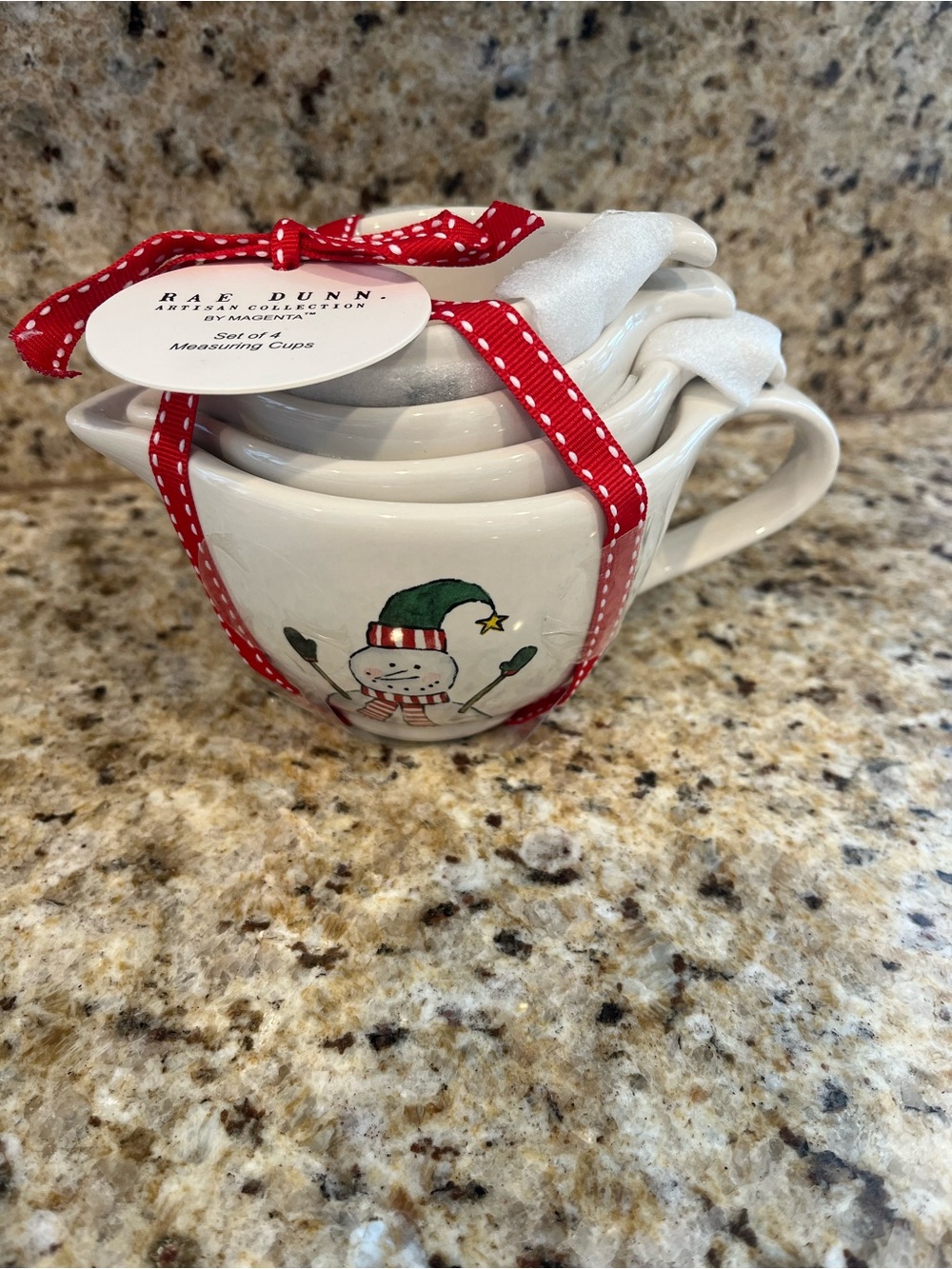 Rae Dunn Ceramic Christmas Snowman Nested Measuring Cups